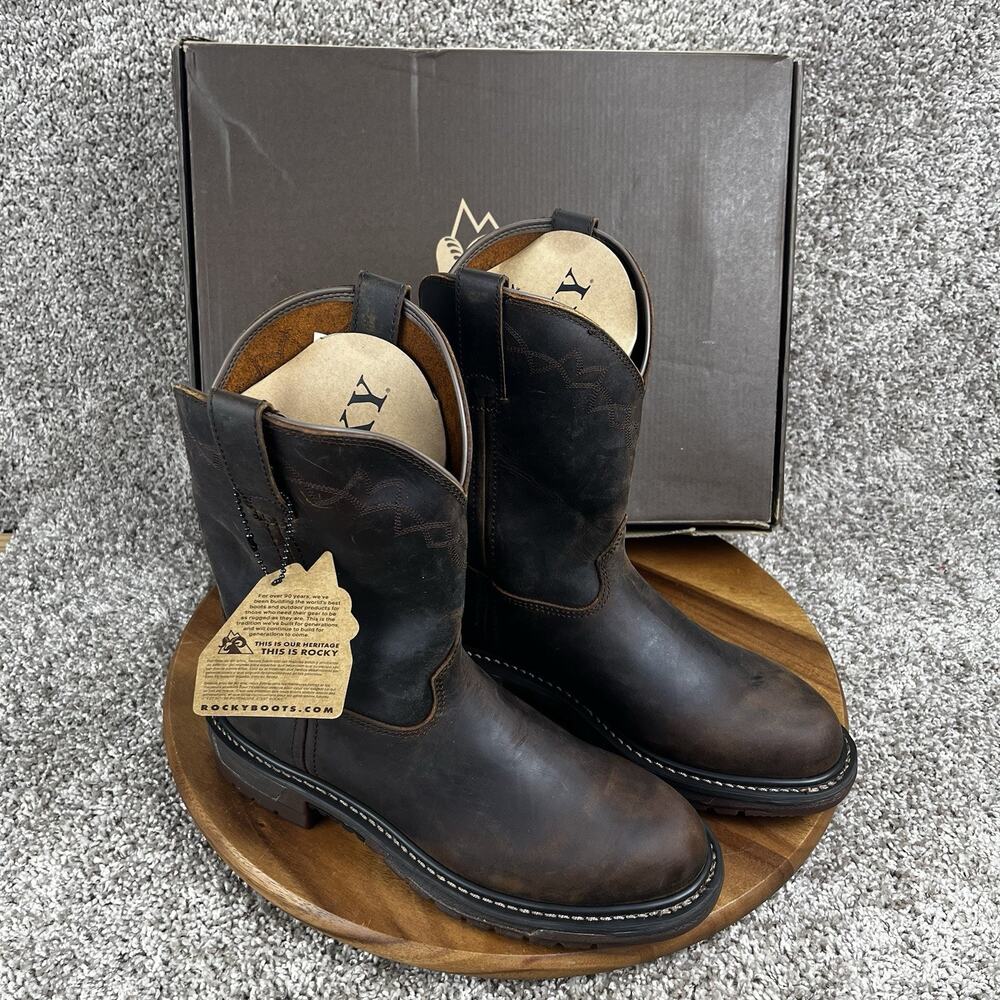 ROCKY Original Ride Roper Mens Size 9M Leather Western Boots Brown FQ0001108 NEW